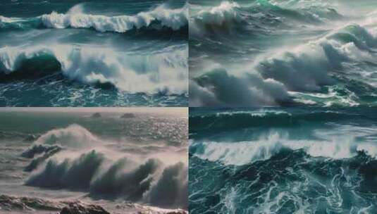 航拍巨大海浪拍打水岸高清在线视频素材下载