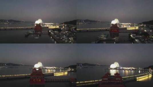 航拍广东珠海大剧院日月贝夜景高清在线视频素材下载