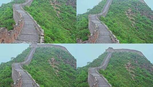 夏季金山岭长城早晨阴雨雾气风光高清在线视频素材下载