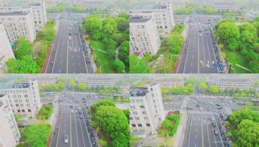 杭州滨江城市道路十字路口交通航拍高清在线视频素材下载