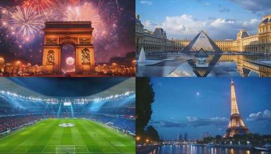 法国巴黎奥运会 埃菲尔铁塔凯旋门卢浮宫高清在线视频素材下载