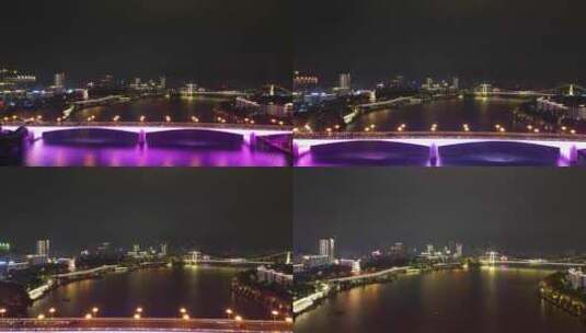 航拍广西柳州柳江大桥夜景高清在线视频素材下载
