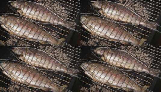 烤架上的烤鱼高清在线视频素材下载