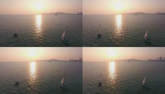 DJI003海上 出海 帆船 黄昏 日落 日出 航拍高清在线视频素材下载