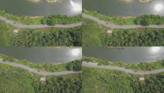 航拍河边乡村公路道路高清在线视频素材下载
