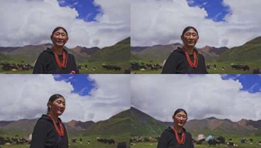 西藏那曲萨普神山下的牧民高清在线视频素材下载