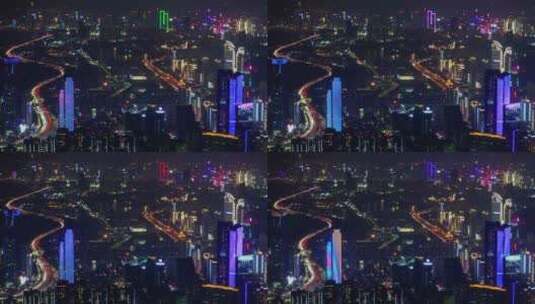 夜色中的未来主义深圳摩天大楼高清在线视频素材下载