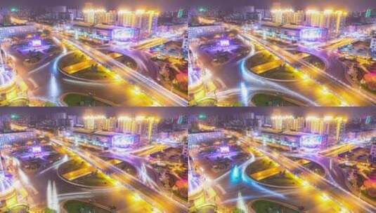 延时拍摄哈尔滨市区高架立交桥夜景高清在线视频素材下载