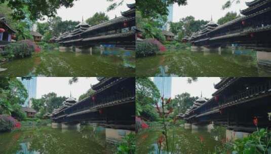 广西少数民族村寨老房子和风雨桥高清在线视频素材下载