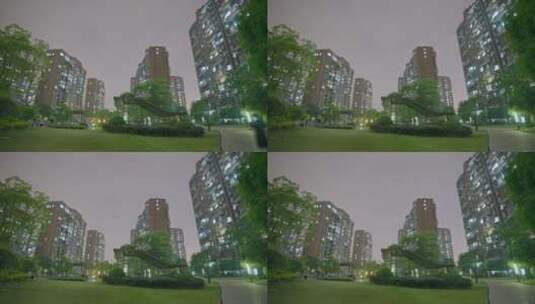 夏天小区夜景空镜头4K高清在线视频素材下载