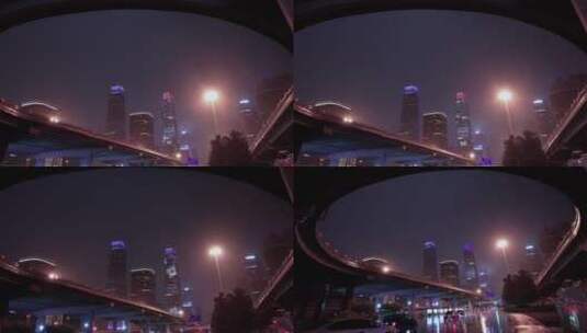 桥梁城市夜景国贸大雨雷电冰雹高清在线视频素材下载
