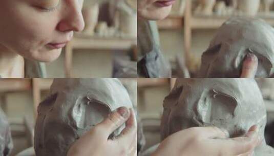 雕塑家雕刻成型的陶瓷品高清在线视频素材下载