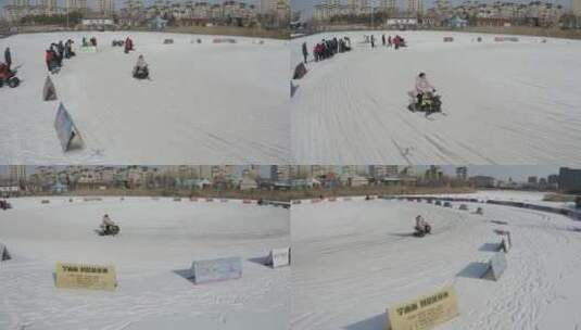 冰雪乐园里的滑雪车高清在线视频素材下载