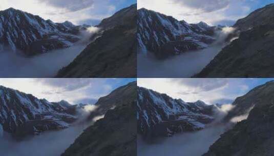 巴郎山航拍山谷云雾缭绕高清在线视频素材下载