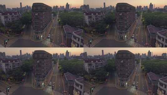 上海武康路武康大楼法式建筑地标老建筑航拍高清在线视频素材下载
