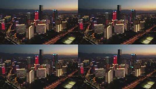 西安高新区都市之门天际线夜景航拍风光高清在线视频素材下载