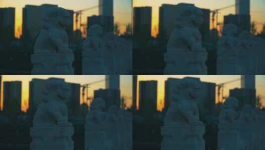 运河古桥上的狮子和夕阳高清在线视频素材下载