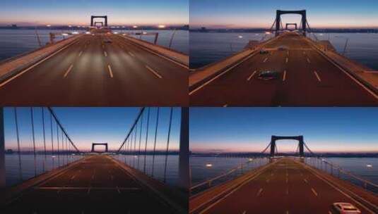 大连星海湾跨海大桥车流夜景航拍拍竖屏4kP1高清在线视频素材下载