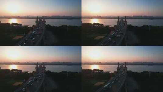江苏省南京长江大桥黄昏风光高清在线视频素材下载