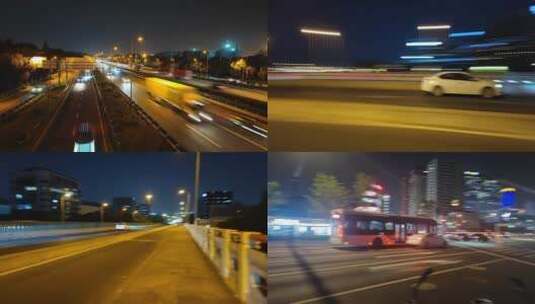 城市夜晚的马路和车辆高清在线视频素材下载