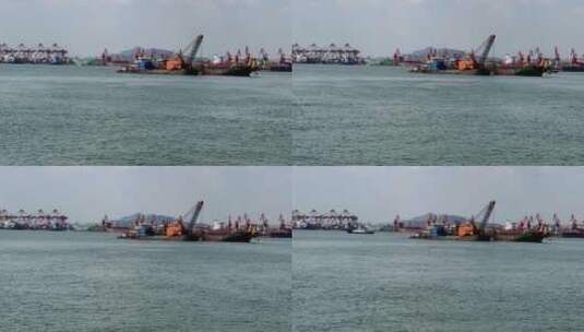 海岛港口码头集装箱物流塔吊作业高清在线视频素材下载