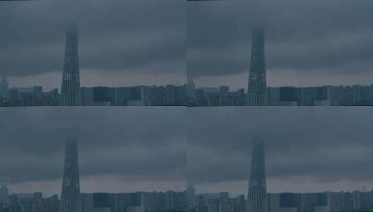 广州塔被云层遮挡，多云天气，下雨天，广州高清在线视频素材下载
