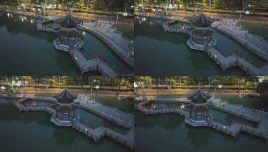 襄阳杨春门公园和荟园夜景航拍高清在线视频素材下载