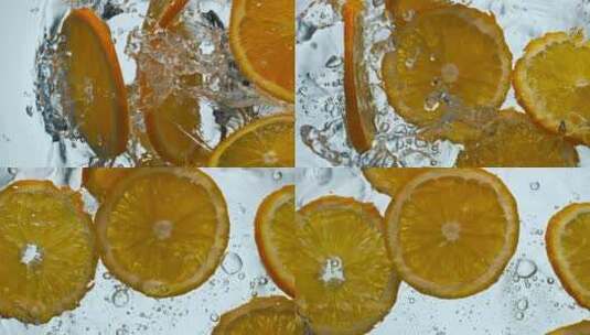 橙子切片调入水中高清在线视频素材下载