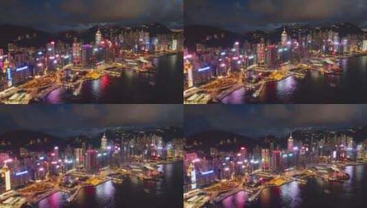 航拍中国香港维多利亚港现代城市夜景高清在线视频素材下载