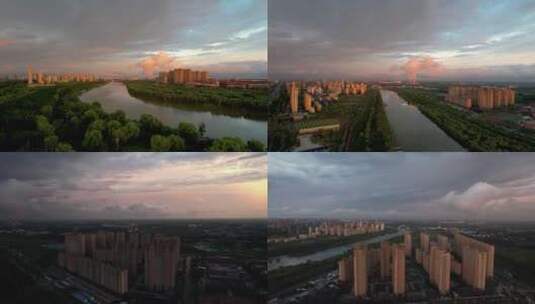 大雨后的城市和河流高清在线视频素材下载