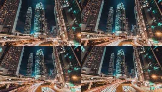 香港城市商业区夜间延时拍摄高清在线视频素材下载
