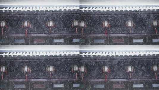 冬天下雪花纷飞传统古建筑升格慢镜头高清在线视频素材下载