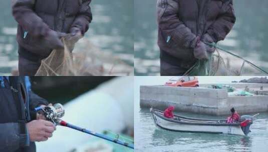 渔民收网捕鱼开船回家高清在线视频素材下载