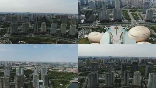 河南郑州城市高楼建筑多镜头4K航拍高清在线视频素材下载