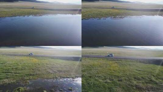 航拍新疆风光赛里木湖冬季风光高清在线视频素材下载