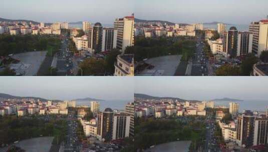 航拍山东威海城市日落风光高清在线视频素材下载