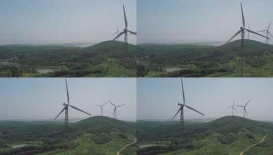 4k  航拍乡村绿色能源风力发电机特写高清在线视频素材下载