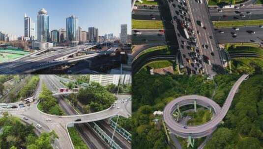 航拍城市高价立交桥的车流 视频合集高清在线视频素材下载