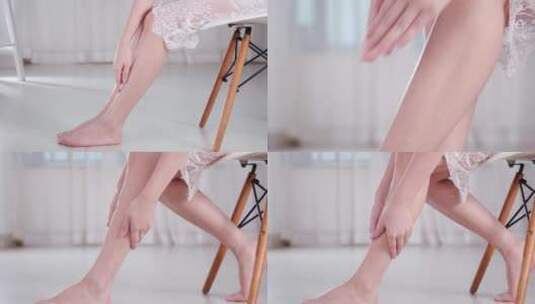 美腿护理护肤擦护肤品4k视频素材高清在线视频素材下载