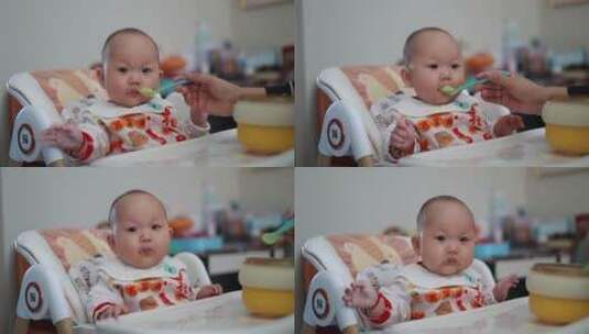 婴儿吃辅食米粉喂饭高清在线视频素材下载
