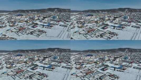 内蒙古根河市金河镇城市建筑景观航拍高清在线视频素材下载