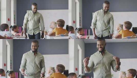 快乐的非裔美国男老师在不同学生的课堂上的视频高清在线视频素材下载