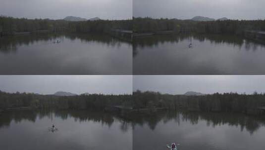 阴天下的青山湖森林风景航拍高清在线视频素材下载