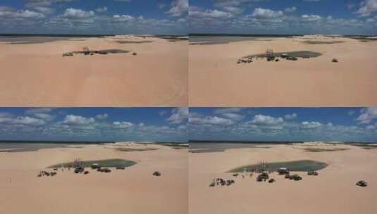 Jericoacoara Ceara巴西。风景优美的沙丘和绿松石雨水湖高清在线视频素材下载