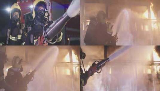消防救援水枪灭火高速摄影高清在线视频素材下载