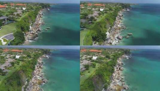 印度尼西亚巴厘岛岩石悬崖下沙滩的鸟瞰图高清在线视频素材下载