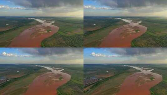 黄河生态平原大地-乌云-晚霞湿地河道高清在线视频素材下载