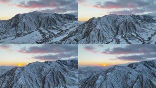 震撼太阳日落的雪山泛着金光高清在线视频素材下载