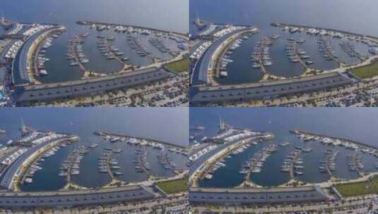 鸟瞰码头和游艇高清在线视频素材下载