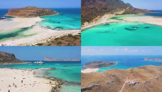 FPV无人机航拍沙滩人群游艇希腊克里特岛高清在线视频素材下载